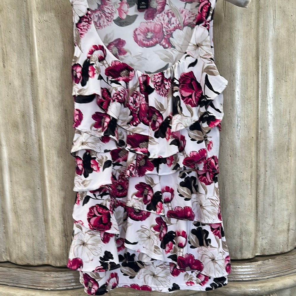 White House Black Market Floral Ruffle Top - Pink and Black